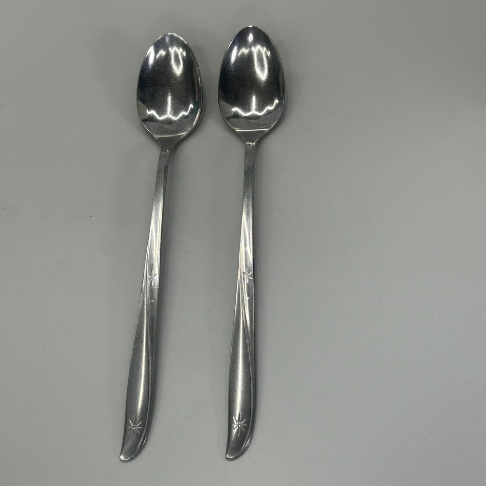 Vintage Oneida Community Twin Star Iced Tea Spoons 7.5" Set 2 Starburst Flatware